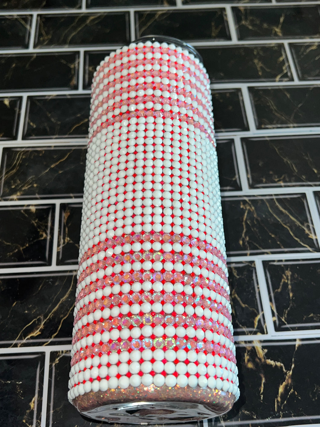 White & Pink Rhinestones Stripes